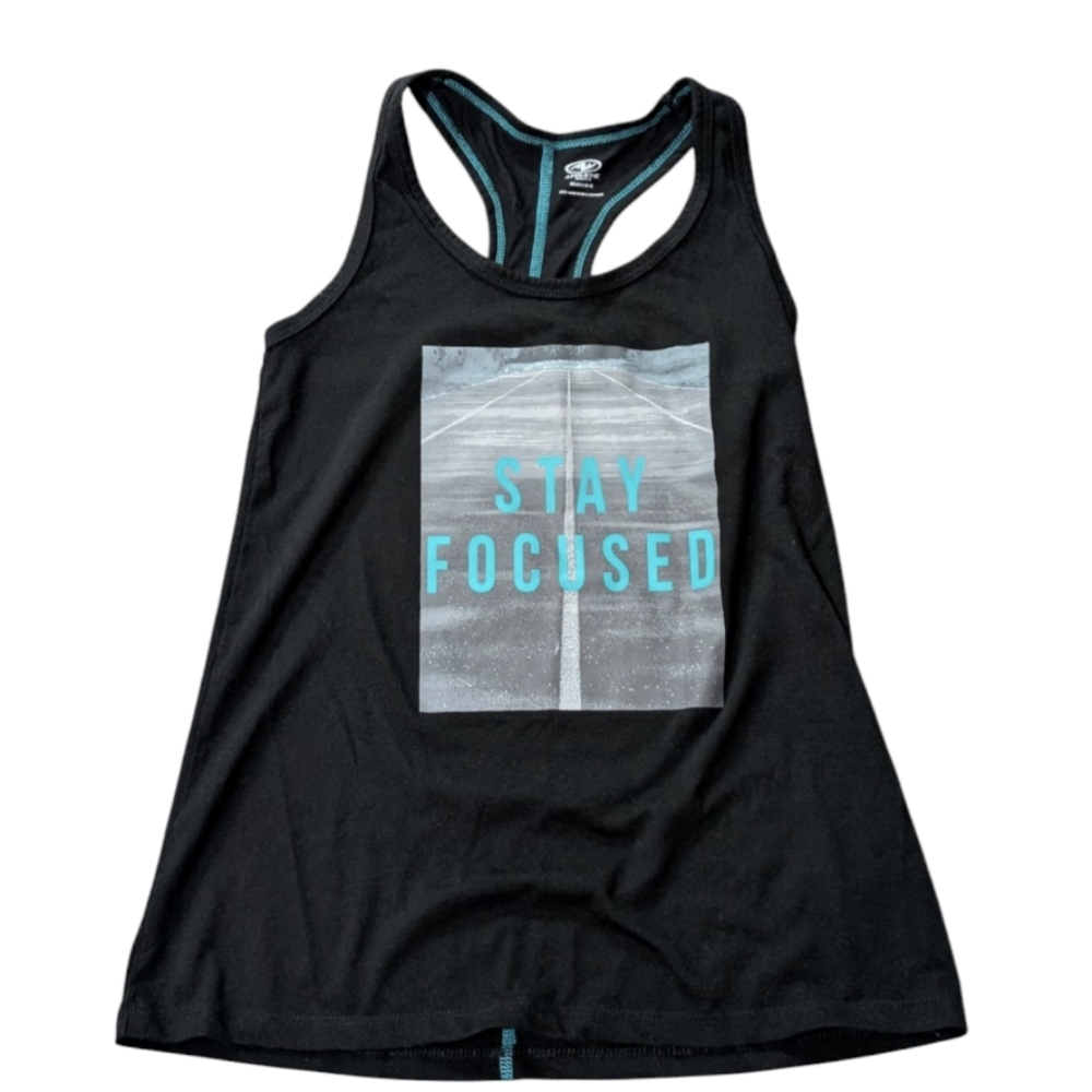 🇱🇷 Athletic Works Tank Top Activewear Womens Size XS - Black "Stay Focused"